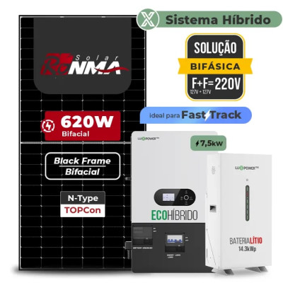 Gerador de Energia Solar Hibrido Luxpower com Bateria Telhado Cerâmico Gancho - 1