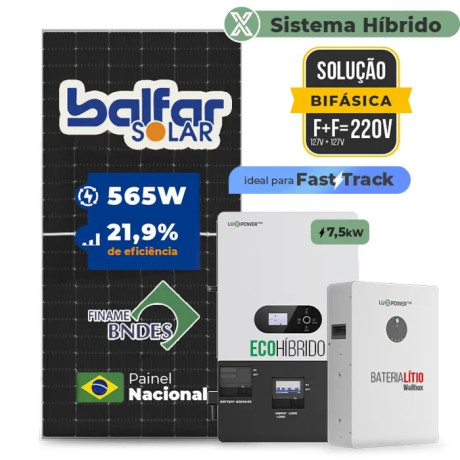 Gerador de Energia Solar Hibrido Luxpower com Bateria Telhado Fibro Parafuso Madeira - 1