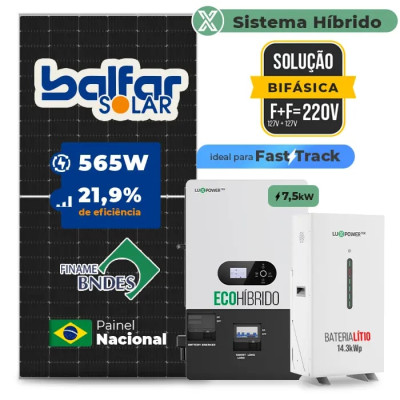 Gerador de Energia Solar Hibrido Luxpower com Bateria Telhado Fibro Parafuso Madeira - 1