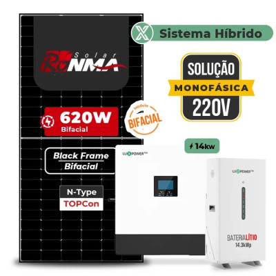Gerador de Energia Solar Hibrido Luxpower com Bateria Telhado Cerâmico Gancho - 1