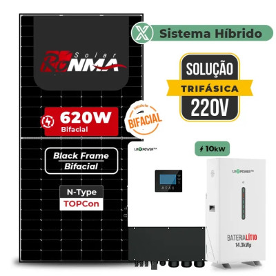 Gerador de Energia Solar Hibrido Luxpower com Bateria Telhado Cerâmico Gancho - 1