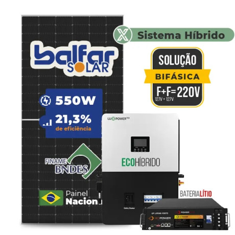 Gerador de Energia Solar Hibrido Luxpower com Bateria Telhado Fibro Parafuso Madeira - 1