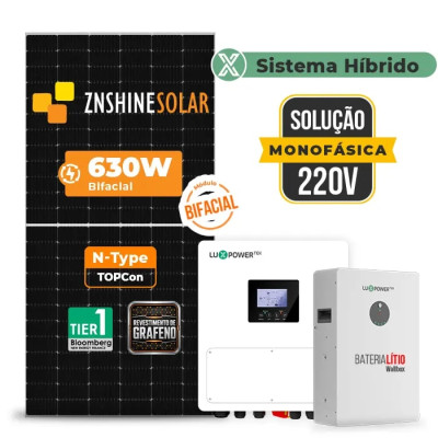 Gerador de Energia Solar Hibrido Luxpower com Bateria Telhado Metálico Mini Trilho - 1