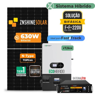 Gerador de Energia Solar Hibrido Luxpower com Bateria Telhado Fibro Parafuso Madeira - 1