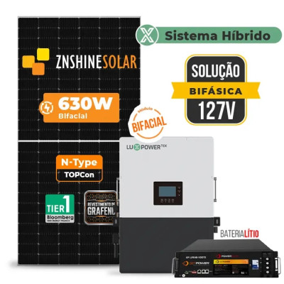 Gerador de Energia Solar Hibrido Luxpower com Bateria Telhado Cerâmico Gancho - 1