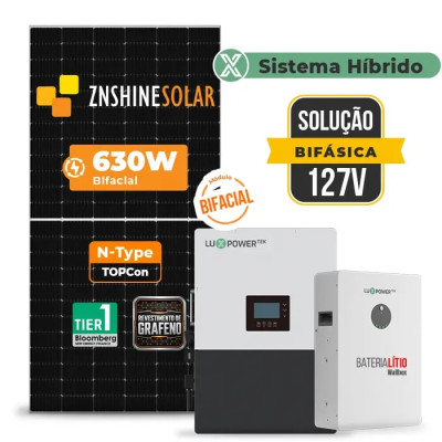 Gerador de Energia Solar Hibrido Luxpower com Bateria Telhado Cerâmico Gancho - 1
