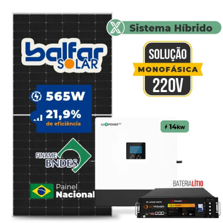 Gerador de Energia Solar Hibrido Luxpower com Bateria Telhado Fibro Parafuso Madeira - 1