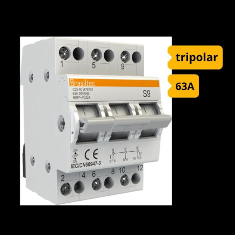 CHAVE DE TRANSFERENCIA MANUAL BRASILTEC 63A TRIPOLAR - 1
