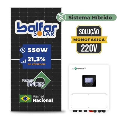 Gerador de Energia Solar Hibrido Luxpower sem Bateria Telhado Metálico Mini Trilho - 1